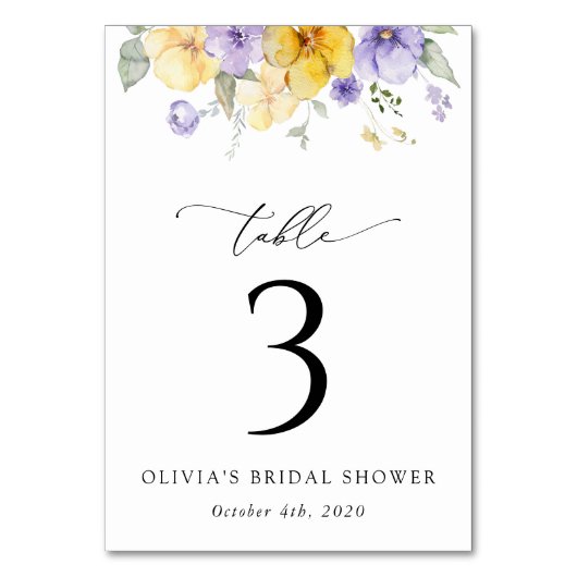 Purple Flowers, Yellow Flowers, Table Numbers Kaart (Voorkant)