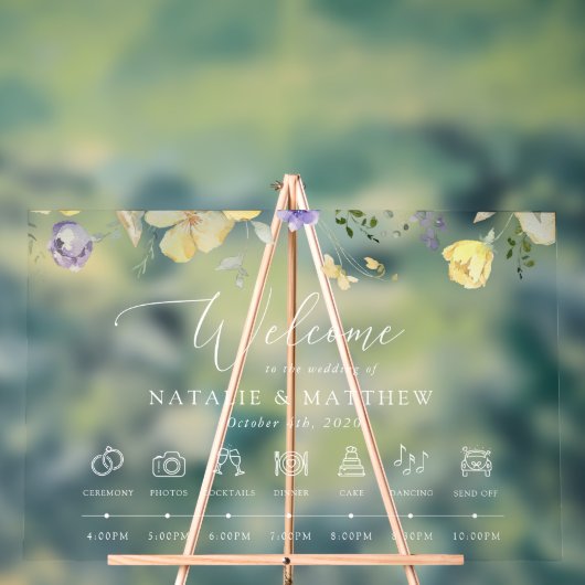 Purple Flowers, Yellow Flowers, Wedding Timeline Acryl Bord (Neutraal)