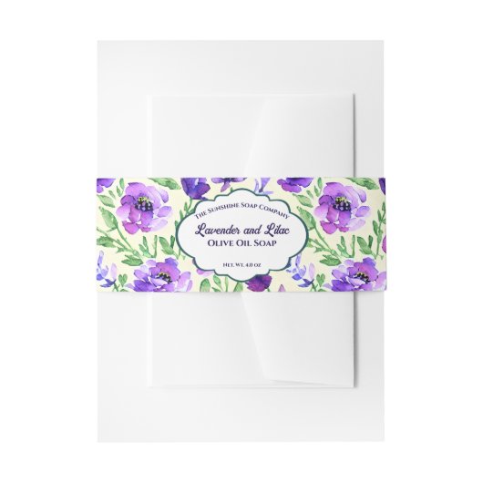 Purple Flowers Zeep Belly Band Uitnodigingen Wikkel (Voorkant Voorbeeld)