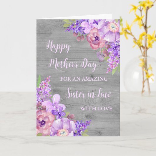Purple Flowers Zuster in Law Happy Moederdag Kaart (Gele Bloem)