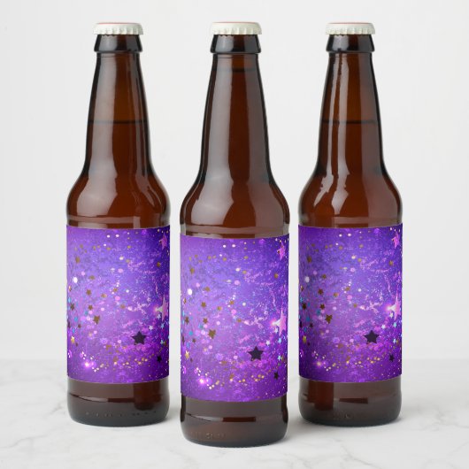 Purple foil background with Stars Bier Etiket (Flessen)