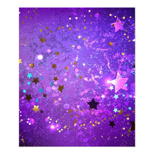 Purple foil background with Stars Foto Afdruk (Voorkant)