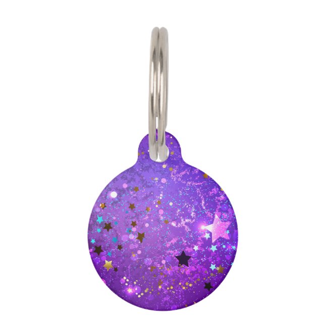 Purple foil background with Stars Huisdierpenning (Voorkant)
