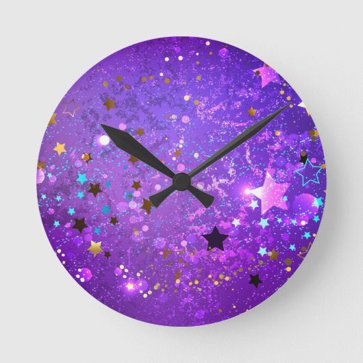 Purple foil background with Stars Ronde Klok (Voorkant)