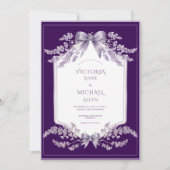 Purple Frame Floral Elegant Wedding Invitation Kaart (Voorkant)