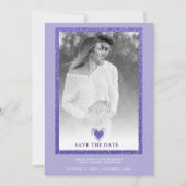 Purple Frame Sparkle Simple Photo Engaged Heart Save The Date (Voorkant)