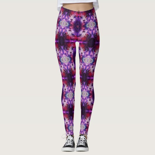 Purple Galaxy Cat  Leggings (Voorkant)
