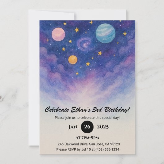 Purple Galaxy Watercolor Sky Birthday Kaart (Voorkant)