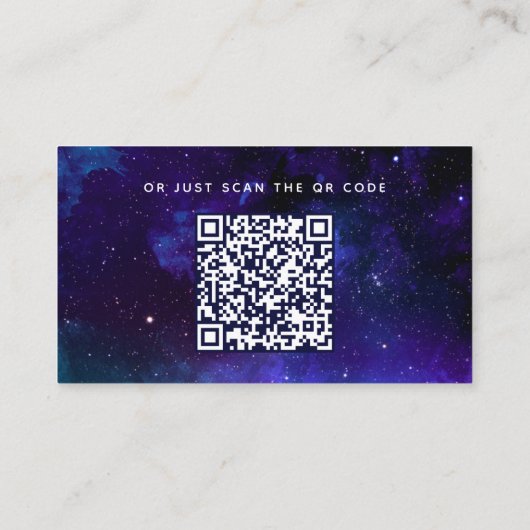Purple Galaxy Wedding Details + QR Code. Celestial Informatiekaartje (Achterkant)