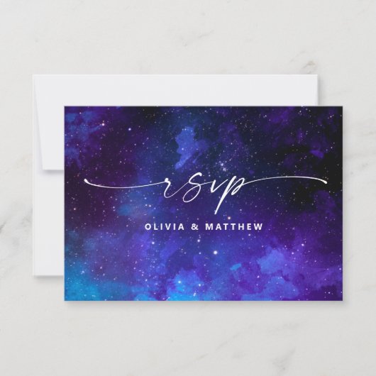 Purple Galaxy Wedding | Starry Night Celestial RSVP Kaartje (Voorkant)