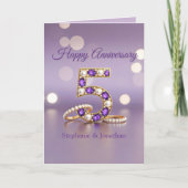 Purple Gemstone and Pearls 5th Wedding Anniversary Kaart (Voorkant)