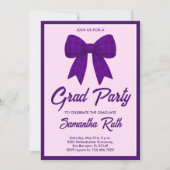 Purple Gingham Bow Graduation Party Kaart (Voorkant)