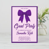 Purple Gingham Bow Graduation Party Kaart (Staand voorkant)
