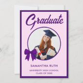 Purple Gingham Bow Photo Graduation Party Kaart (Voorkant)