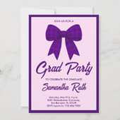 Purple Gingham Bow Photo Graduation Party Kaart (Achterkant)