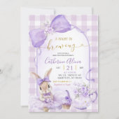 Purple Gingham Coquette Bunny Brew Tea Baby Shower Kaart (Voorkant)