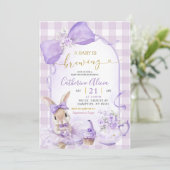 Purple Gingham Coquette Bunny Brew Tea Baby Shower Kaart (Staand voorkant)