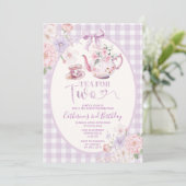 Purple Gingham Floral Tea For Two 2nd Birthday Kaart (Staand voorkant)