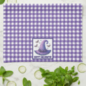 Purple Gingham Halloween Witch Hat and Bats Theedoek (Gevouwen)
