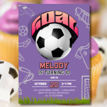 Purple Girl Soccer Ball Birthday Party Invitation