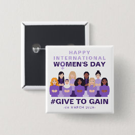 Purple Give To Gain International Women's Day 2026 Vierkante Button 5,1 Cm