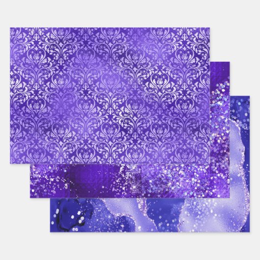 Purple Glam Glitter Sparkle Patterns Inpakpapier Vel (Set)