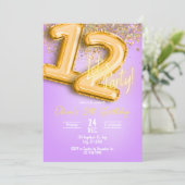 Purple Glitter 12th Birthday Invitation Kaart (Staand voorkant)