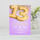 Purple Glitter 13th Birthday Invitation Kaart (Staand voorkant)