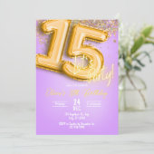 Purple Glitter 15th Birthday Invitation Kaart (Staand voorkant)