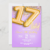 Purple Glitter 17th Birthday Invitation Kaart (Voorkant)
