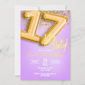 Purple Glitter 17th Birthday Invitation Kaart