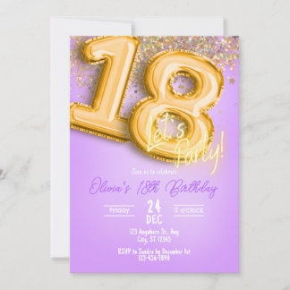 Purple Glitter 18th Birthday Invitation Kaart