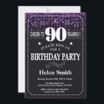 Purple Glitter 90th Birthday Invitation Kaart<br><div class="desc">Purple Glitter 90th Birthday Invitation. White Typography. Black and White Chalkboard Background. Adult Birthday. Male Men or Women Birthday. Kids Boy or Girl Lady Teen Teenage Bday Invite. 13th 15th 16th 18th 20th 21st 30th 40th 50th 60th 70th 80th 90th 100th. Any Age. For further customization, please click the "Customize...</div>