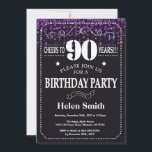 Purple Glitter 90th Birthday Invitation Kaart<br><div class="desc">Purple Glitter 90th Birthday Invitation. White Typography. Black and White Chalkboard Background. Adult Birthday. Male Men or Women Birthday. Kids Boy or Girl Lady Teen Teenage Bday Invite. 13th 15th 16th 18th 20th 21st 30th 40th 50th 60th 70th 80th 90th 100th. Any Age. For further customization, please click the "Customize...</div>