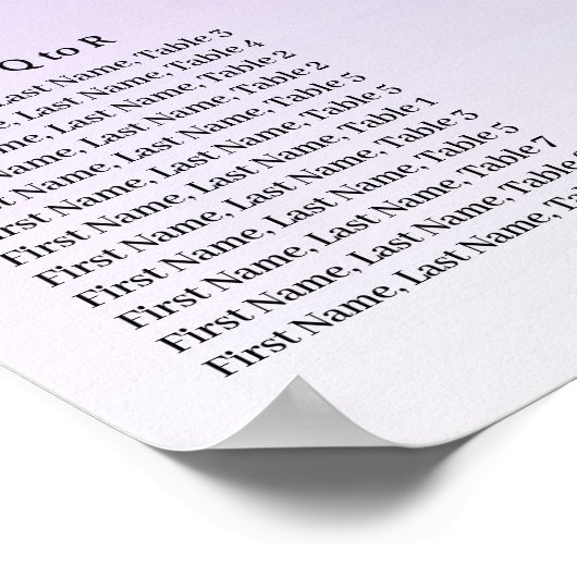 Purple Glitter Birthday Alphabetic Seating Plan Poster (Hoek)