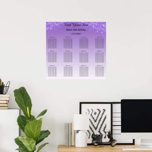 Purple Glitter Birthday Alphabetic Seating Plan Poster (Thuiskantoor)