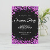 Purple Glitter Border Black Christmas Party Kaart (Staand voorkant)