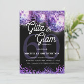 Purple Glitter Disco Glitz Glam 60th Birthday Invi Kaart (Staand voorkant)