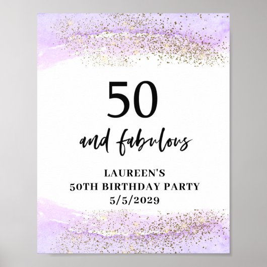 Purple Glitter Purple 50th Birthday Party  Poster (Voorkant)