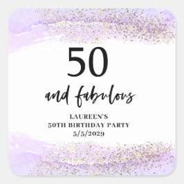 Purple Glitter Purple 50th Birthday Party Vierkante Sticker