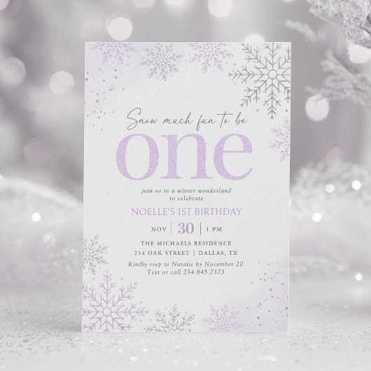 Purple Glitter Snowflake 1st Birthday Kaart