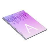 Purple Glitter Sparkle Monogram Notebook Notitieboek (Rechterzijde)