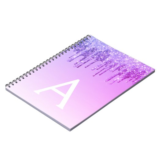 Purple Glitter Sparkle Monogram Notebook Notitieboek (Linkerzijde)