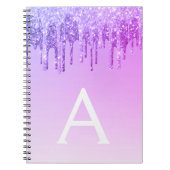 Purple Glitter Sparkle Monogram Notebook Notitieboek (Voorkant)