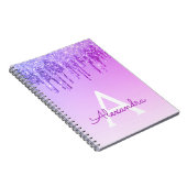 Purple Glitter Sparkle Monogram Notebook Notitieboek (Rechterzijde)