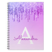 Purple Glitter Sparkle Monogram Notebook Notitieboek (Voorkant)