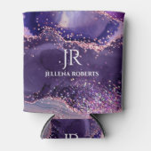 Purple glittery agate texture monogram blikjeskoeler (Voorkant)