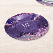 Purple glittery agate texture monogram ronde kartonnen onderzetter (Gebogen)