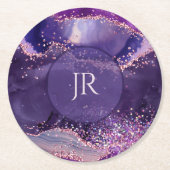Purple glittery agate texture monogram ronde kartonnen onderzetter (Voorkant)