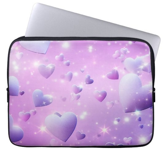 Purple Glow Heart Electronics Bag Laptop Sleeve (Voorkant)
